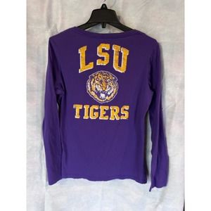 Nike LSU Tigers Long Sleeve V-Neck T-Shirt Purple Gold‎ Women's Size Large